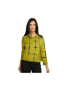 Artsy Abstract Tunic Top Women Small Green Lightweight Loose Fit Minimalist